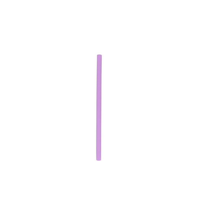 A reusable silicone straw in a soft purple hue, featuring a minimalist design. The straw has a logo.