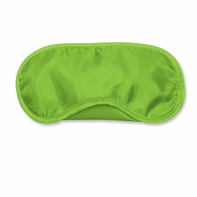 A green eye mask with a smooth surface and contoured shape, designed for comfort and light blocking.