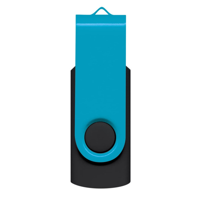 A Helix 16GB Flash Drive in a vibrant blue and black design. It features a swivel cover and a keyring attachment.