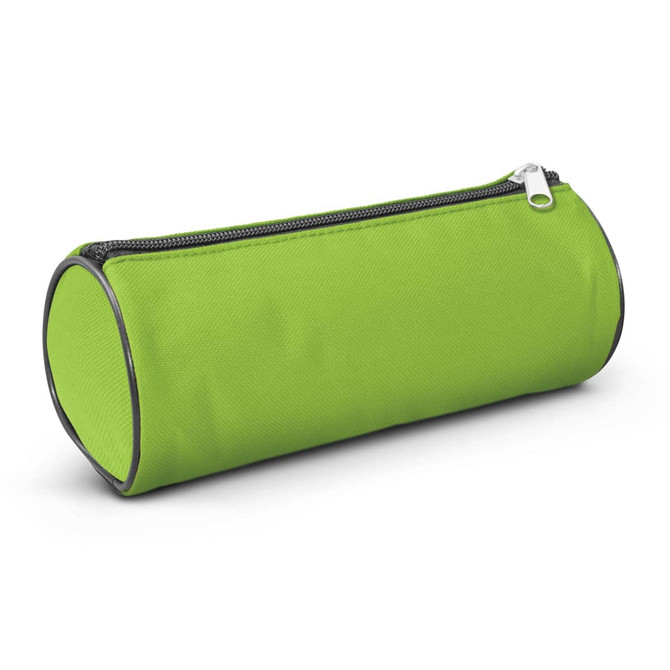 A bright green cylindrical pencil case with a zipper closure, designed for office and business use.