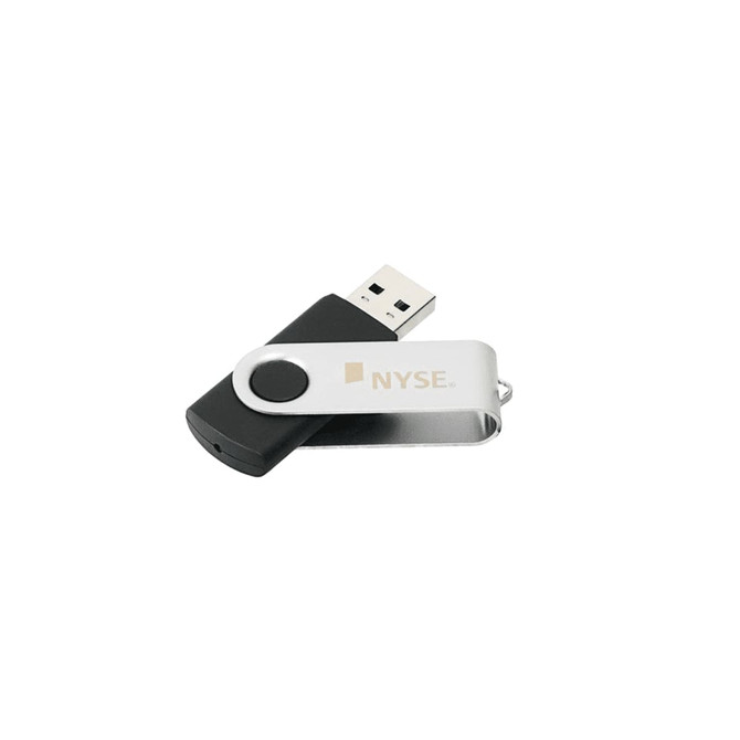A grey and silver Rotate USB flash drive with a branding logo, featuring a swivel design.