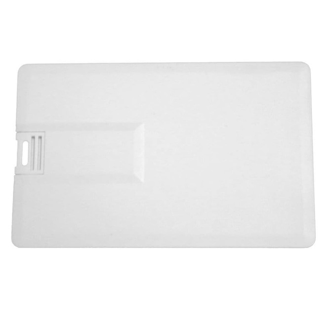A white Superslim Credit Card USB flash drive with an 8GB capacity and a minimalist design.