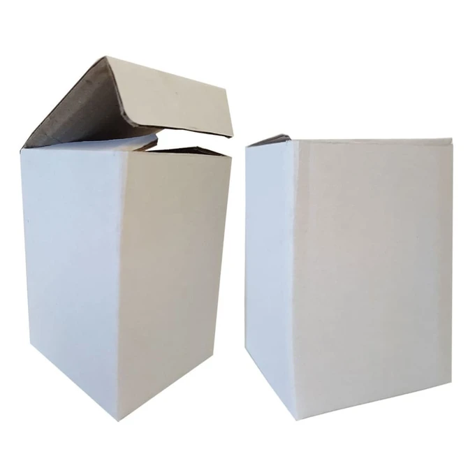 A drink box with an open flap, featuring a plain white exterior. No logos or branding visible.