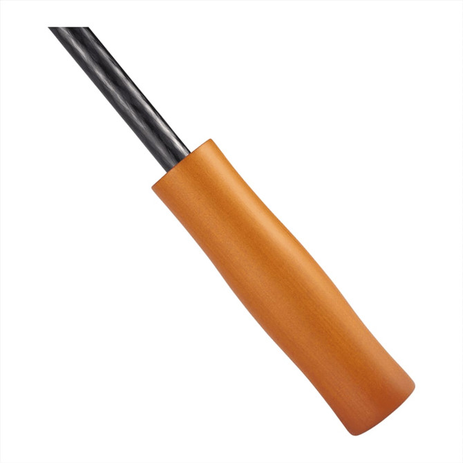 A black golf umbrella shaft featuring a wooden handle, designed for durability and grip.