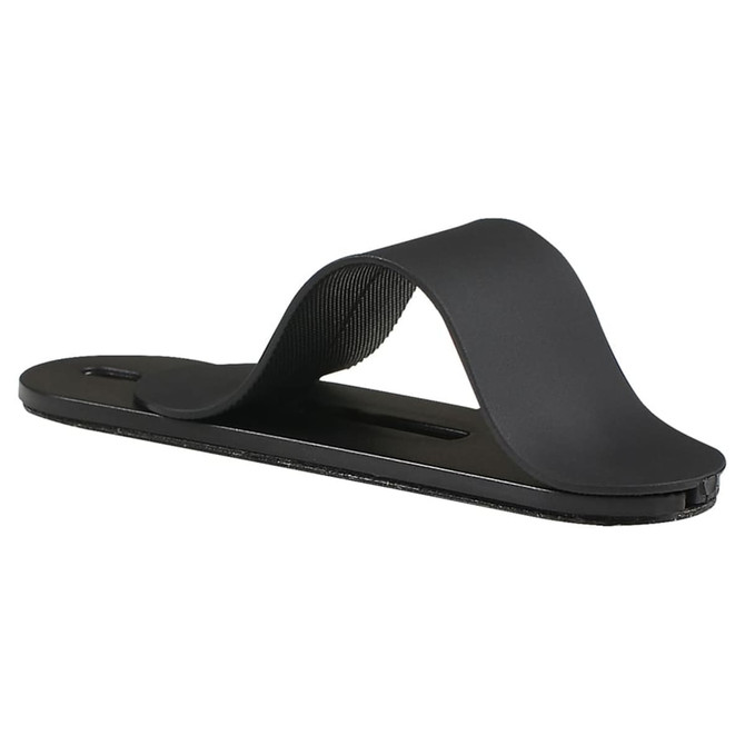 A black smartphone strap designed for securing phones. The product features a sleek, curved design with a soft texture.