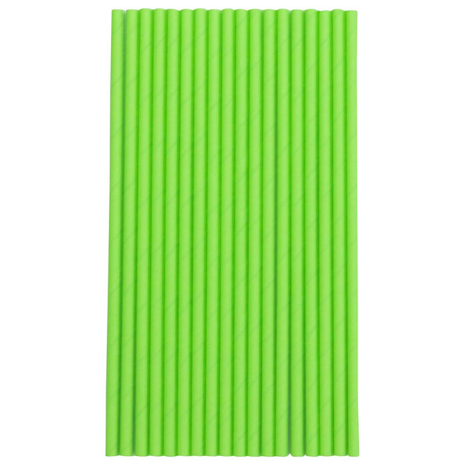 A collection of vibrant green Mili Straws arranged neatly in rows against a white background.