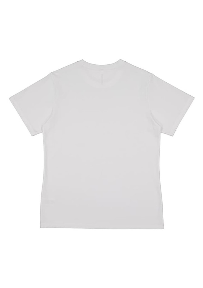 A white women's short sleeve tee with a simple, clean design and no visible branding on the back.