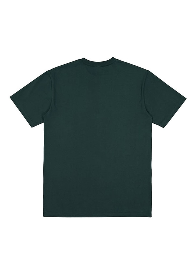 A dark green short sleeve tee shirt with a plain back view, featuring a logo.