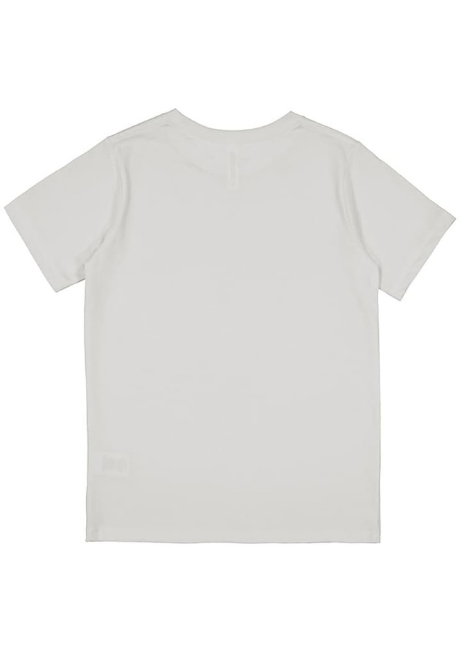 A plain white short sleeve t-shirt with a small logo on the side.