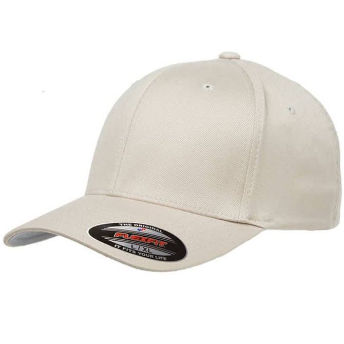 A beige cap with a curved brim and a logo on the side.