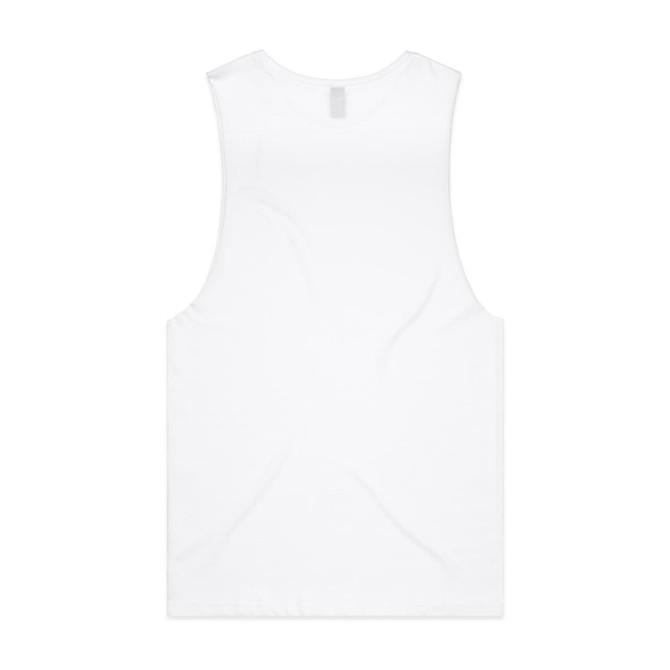 A white singlet tank top with a plain design and a small logo on the back.