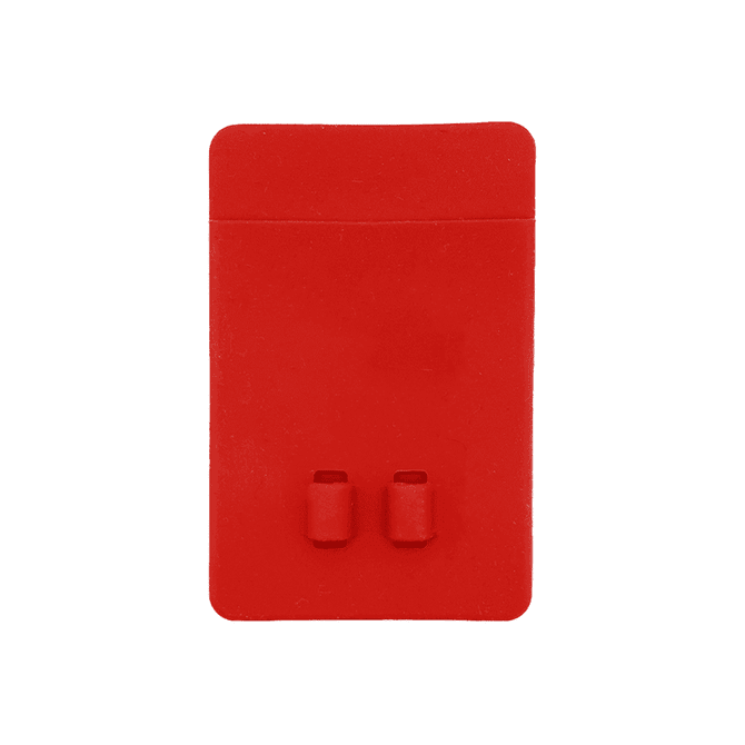 A red silicone phone wallet featuring a smooth surface and two small attachments.