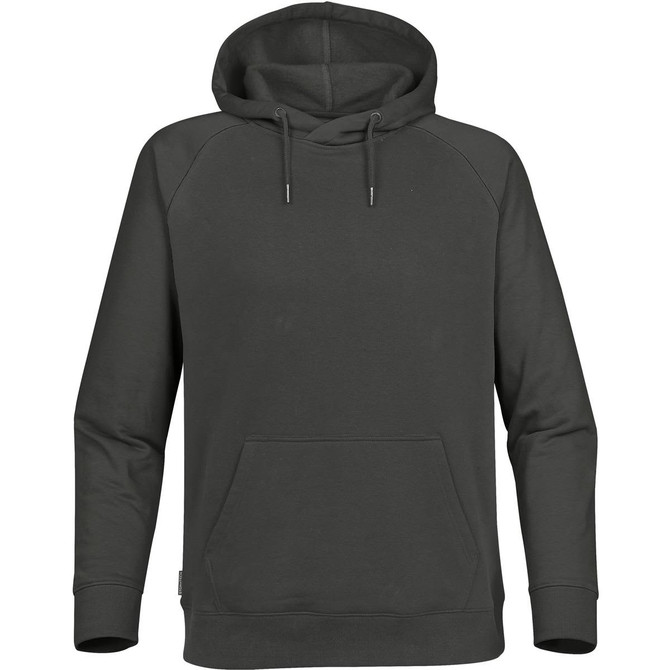 A dark green hoodie featuring a kangaroo pocket and a hood, with a logo on the front.