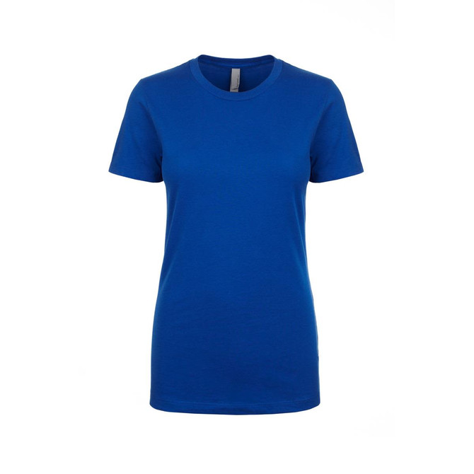 A blue women's boyfriend tee with a classic crew neckline and short sleeves. Features a branding logo.