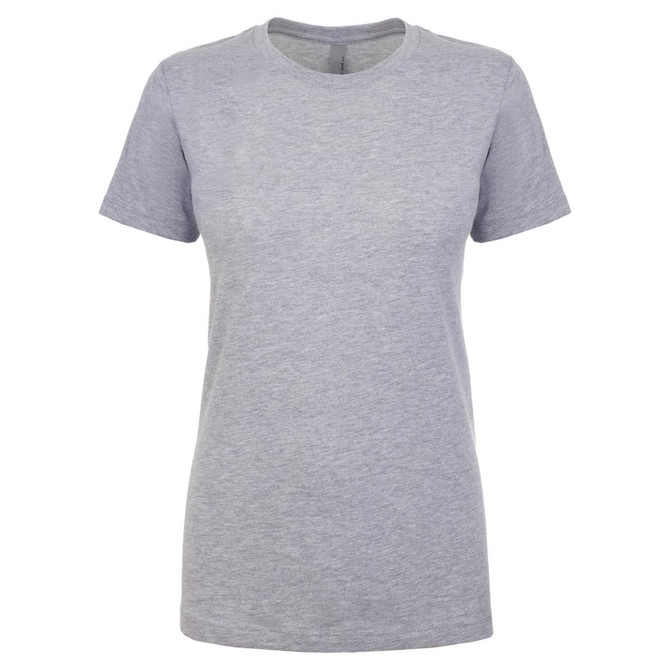 A grey women's boyfriend tee featuring a classic crew neckline and short sleeves. The shirt has a brand logo.