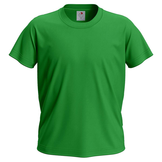 A green Junior Classic T-shirt featuring a crew neck and short sleeves, with a logo on the label.