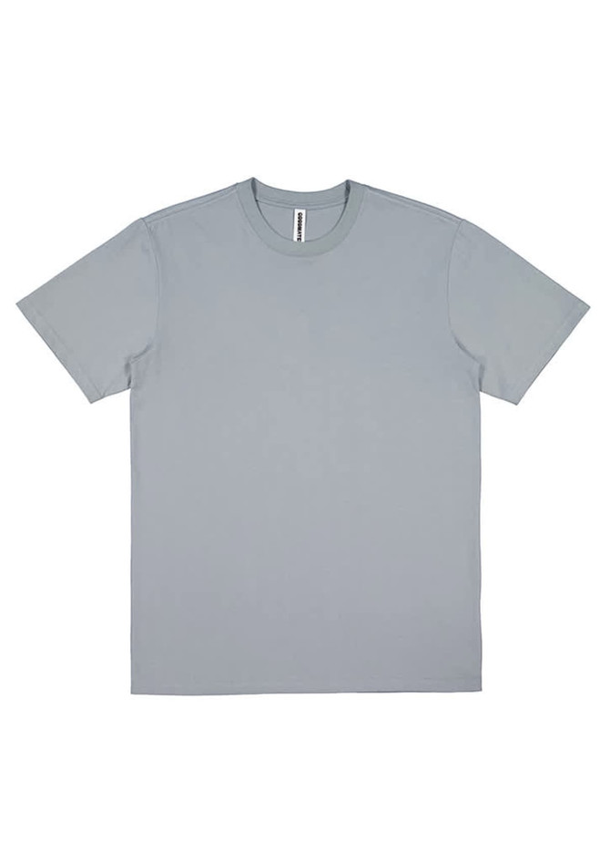 A grey short sleeve t-shirt with a simple design and no visible logos or branding.