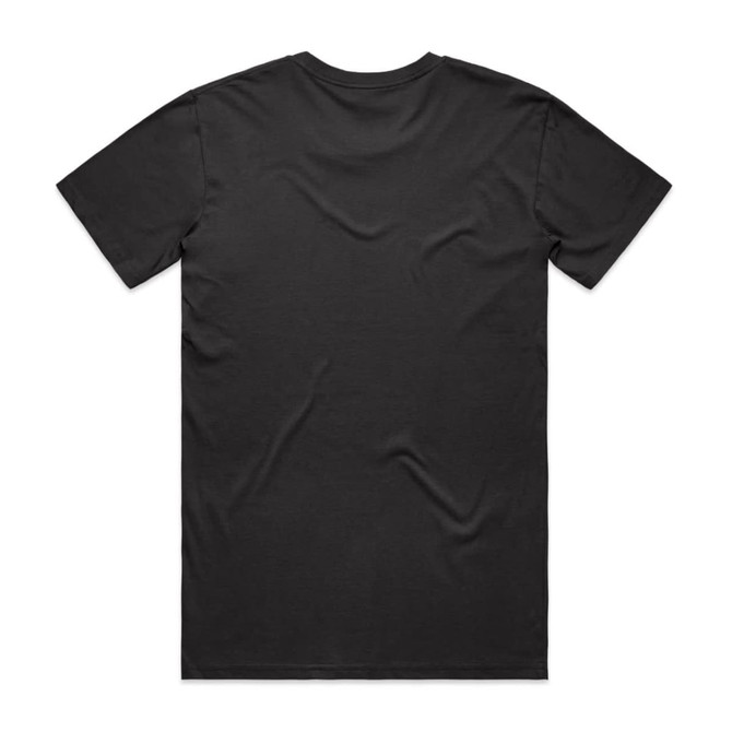 A black t-shirt featuring a plain design and a logo on the back. Suitable for casual wear.