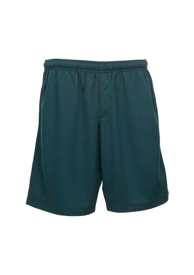 Men's BIZ COOL™ shorts in a dark green colour, featuring an elastic waistband and a logo.