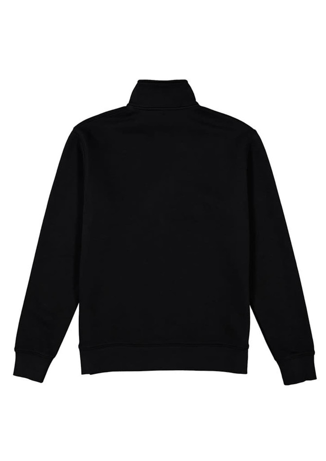 A black men's 1/4 zip jumper featuring a high neck and elastic cuffs. The back view displays a smooth, simple design.