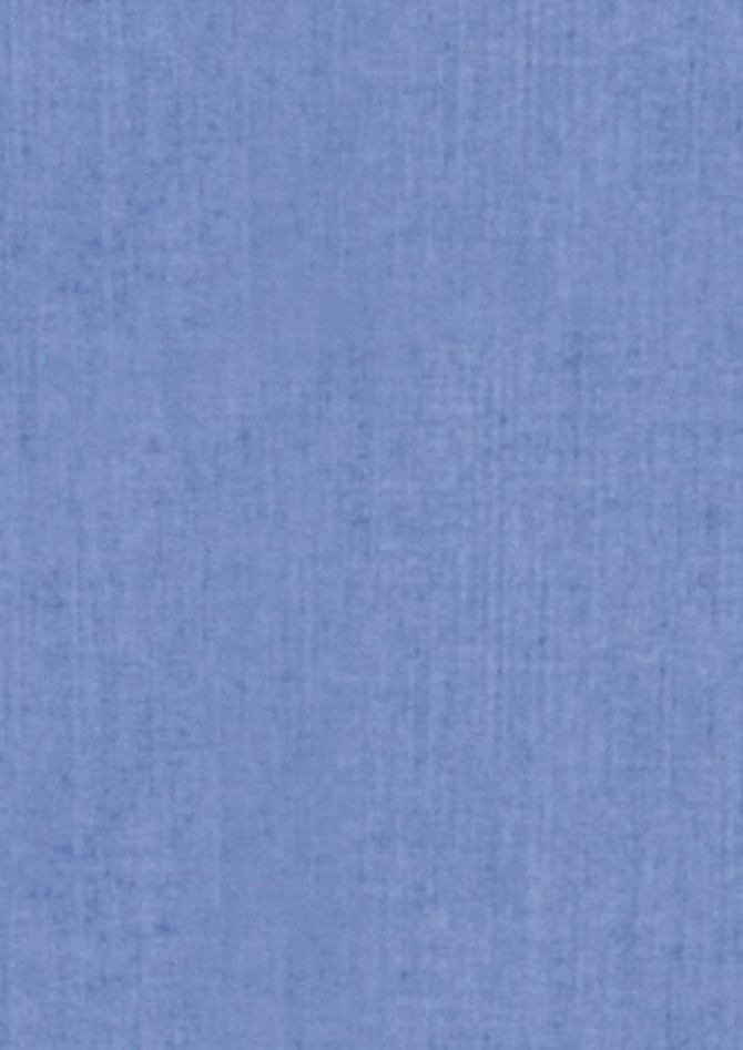 A textured fabric in a soft blue hue, suitable for a women's button-up shirt. Features a logo.