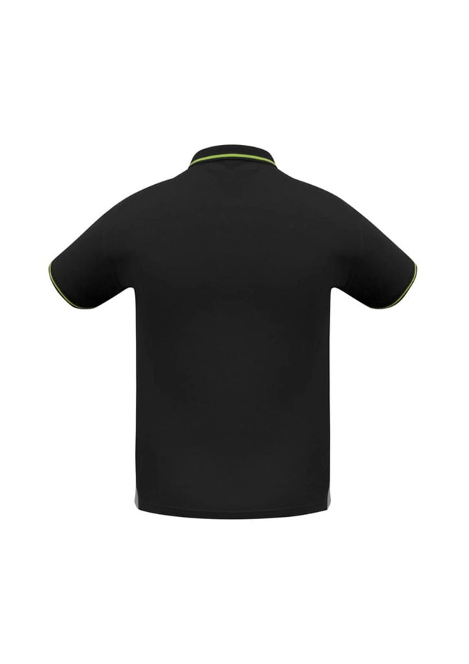 A black short sleeve polo shirt with contrasting collar and sleeve detailing, featuring a logo.