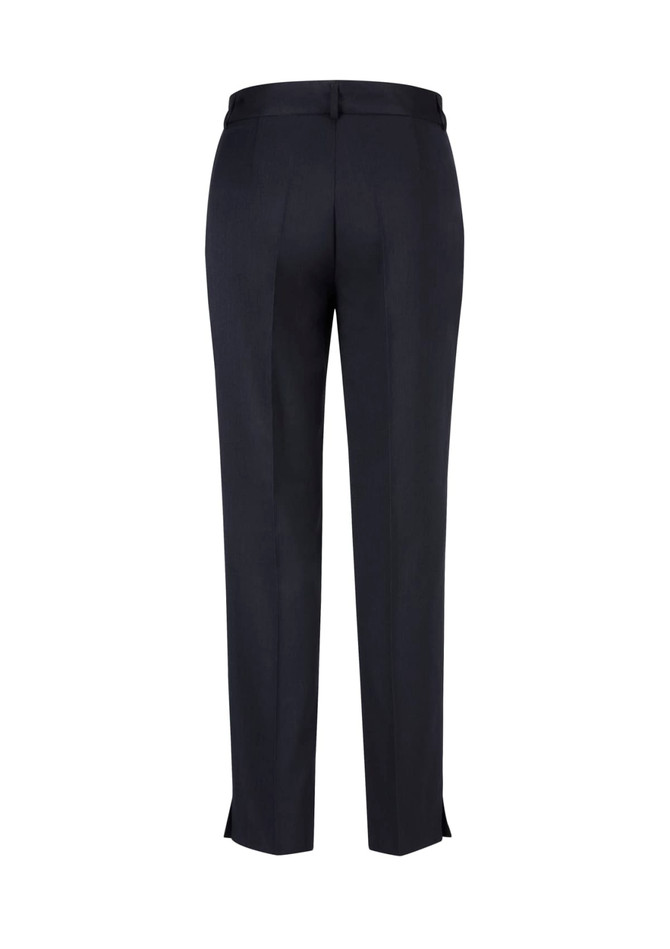 A pair of women's slim leg pants in black, featuring a tailored design and a back view. The pants include a logo.