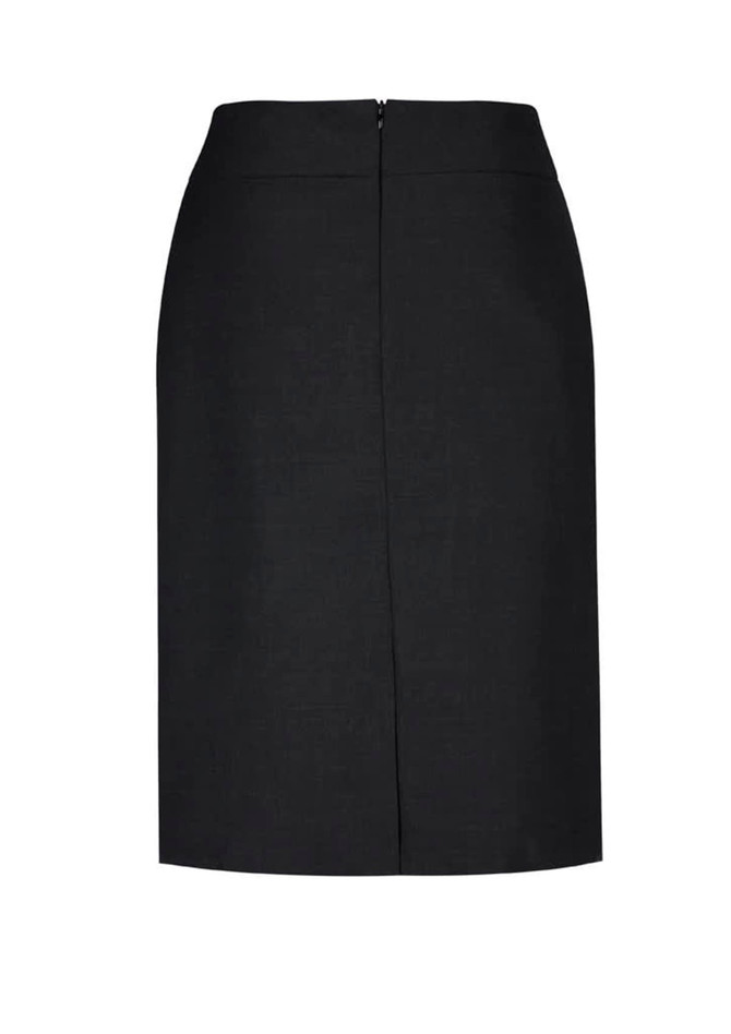 A black women's relaxed fit lined skirt with a subtle zip at the back and a simple design.