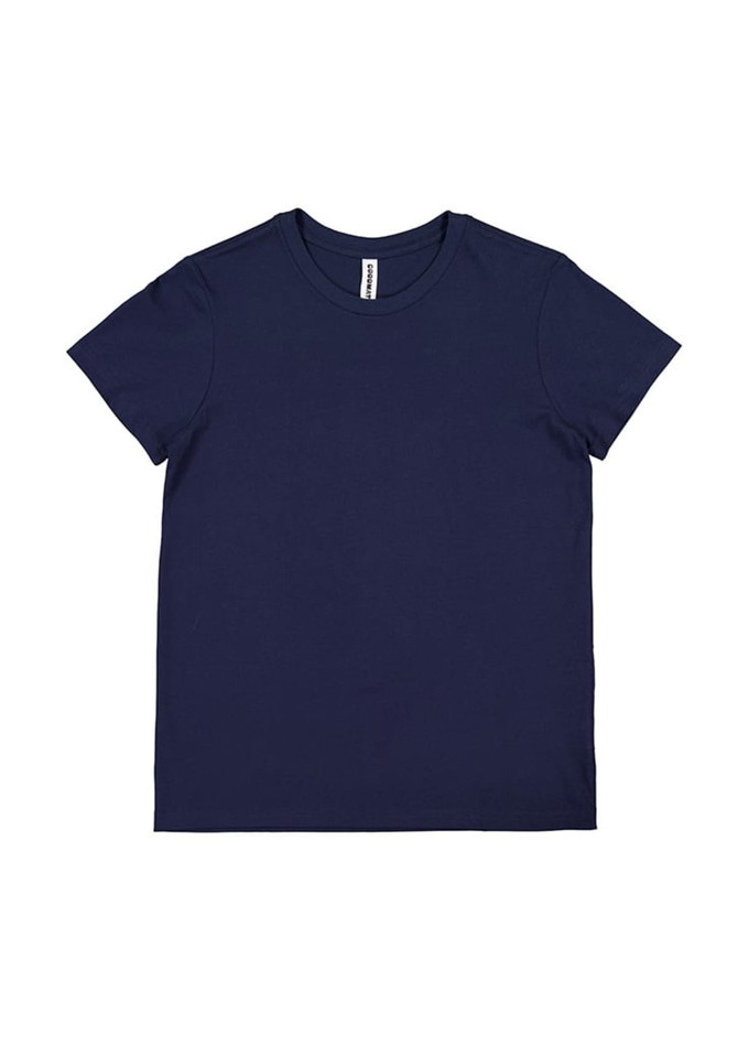 A navy short sleeve tee with a standard crew neck and a label inside. It has a simple design and no visible patterns.