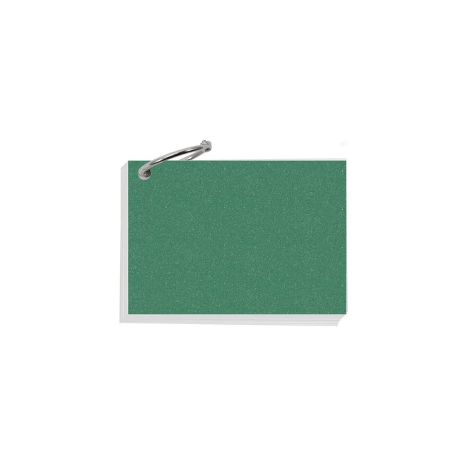 A7 pearlescent index cards in green, secured by a silver ring.