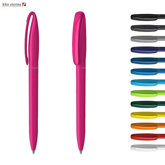 A pair of pink plastic pens with a sleek design, accompanied by a variety of other pen colours on the side.