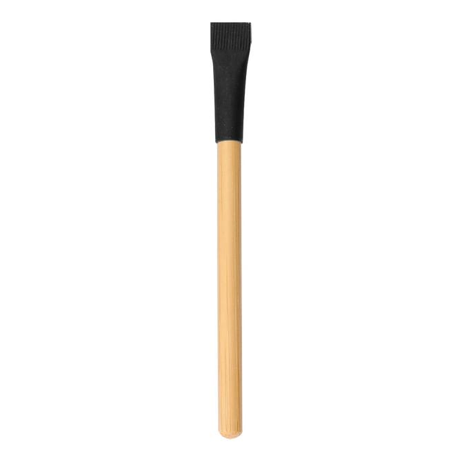 A bamboo pencil with a grey lead tip, featuring a black rubber grip on the end. It has a simple, natural design.