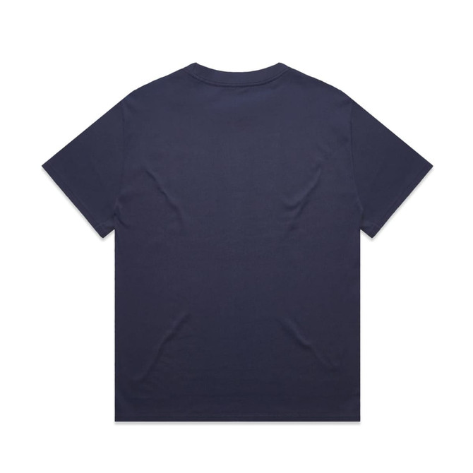 A navy blue Heavy Tee with a plain back, featuring a logo at the neckline.