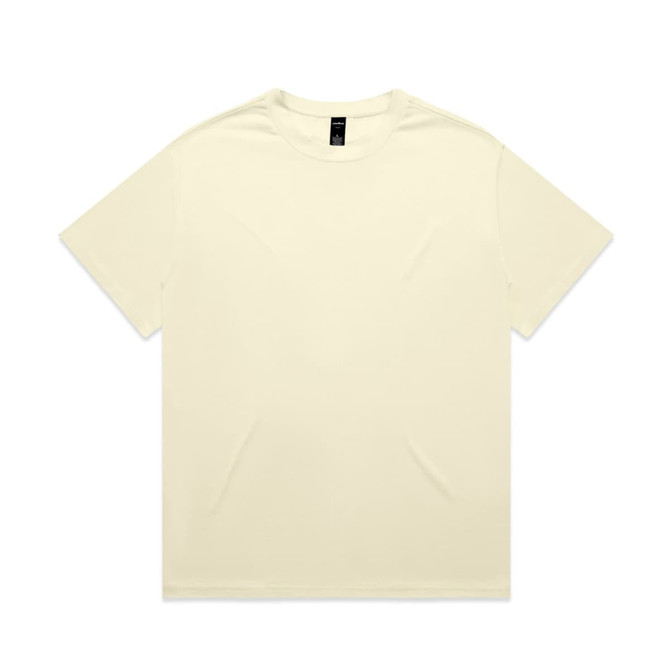 A plain cream Heavy Tee t-shirt with a round neckline and short sleeves. It features a branding logo.