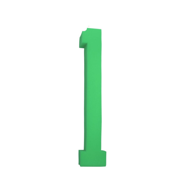 A green foam number one with a smooth texture, featuring a simple design and a solid base.