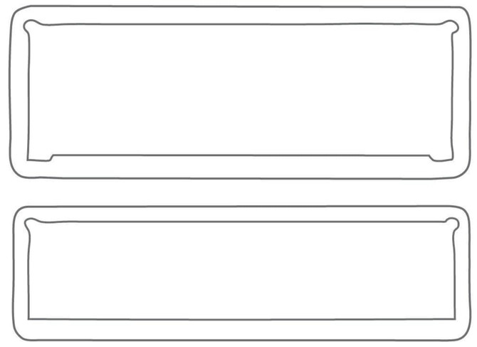 Two outline designs of rectangular surrounds, featuring a simple border with rounded edges, in a neutral tone.