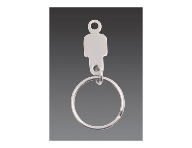 A silver keyring featuring a figure-shaped attachment, designed as a housekeeper keyring. It has a single metal ring.