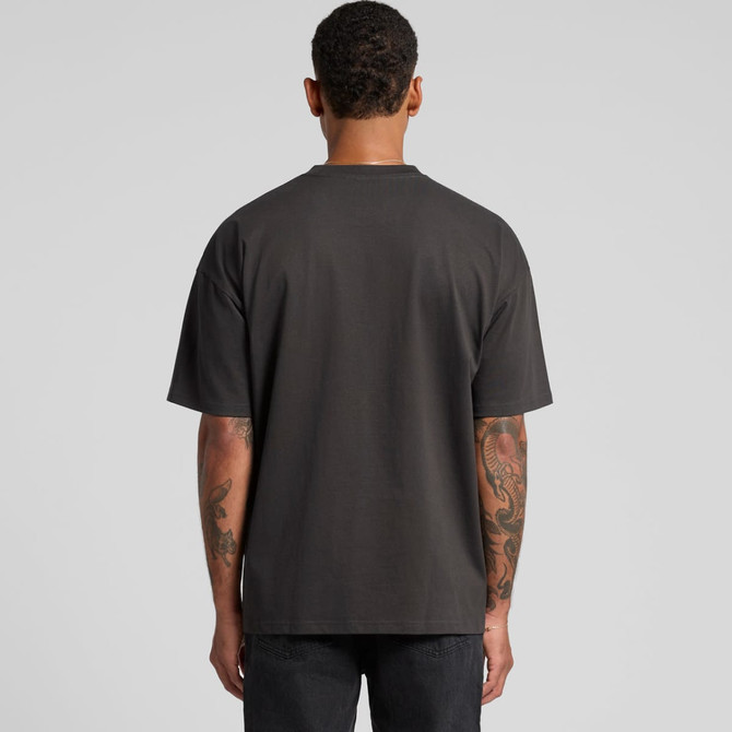 A classic oversized tee in black, featuring a simple design and a logo on the back.