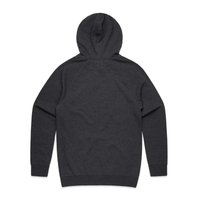 A dark grey hoodie with a hood and long sleeves, featuring a simple design. Includes a logo on the fabric.