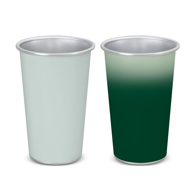 A drink cup set featuring two colours: a light green and a dark green, with a gradual colour change effect.