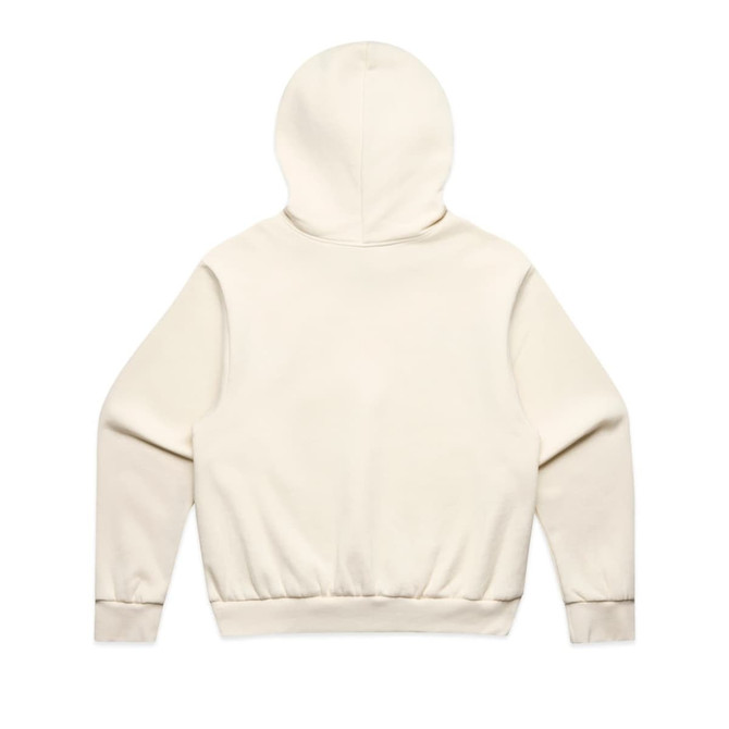 A cream-coloured jumper with a hood, featuring a fitted waistband and cuffs. The back view is displayed.