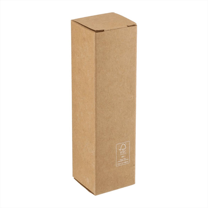 A tall, brown cardboard box with a simple design, designed for packaging a product.