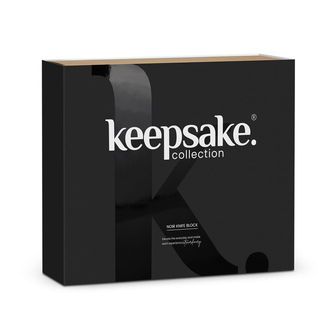 A black knife block packaging featuring a sleek design and a logo.