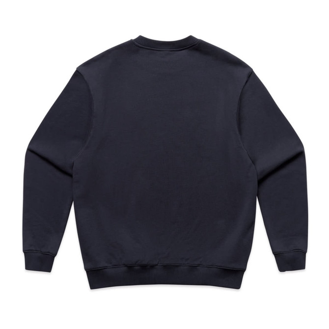 A navy jumper with a simple design, featuring a ribbed crew neck and cuffs. It includes a logo on the back.