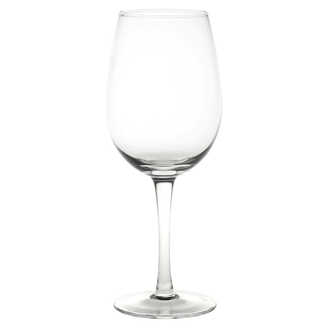 A clear glass wine glass with a tall stem and bowl, designed to hold 430ml of liquid.