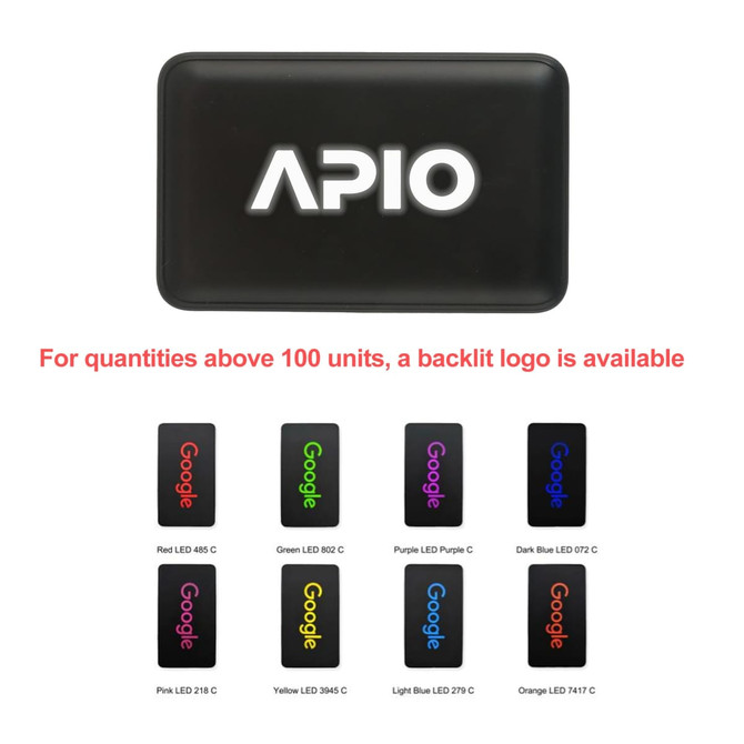 A power bank with a black finish and a prominent logo, available in multiple colours.