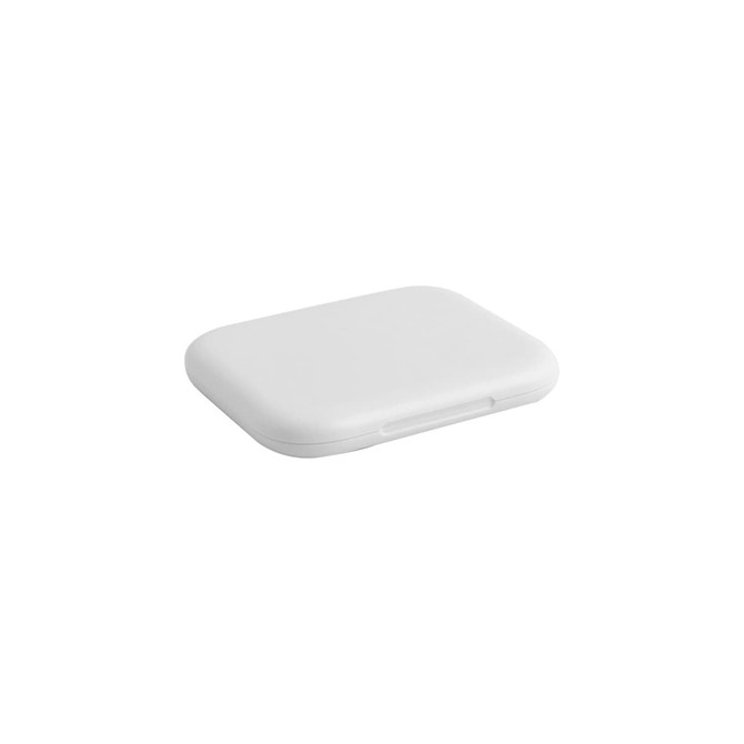 A white charging data cable kit with a sleek, rounded design. Includes a logo on the surface.