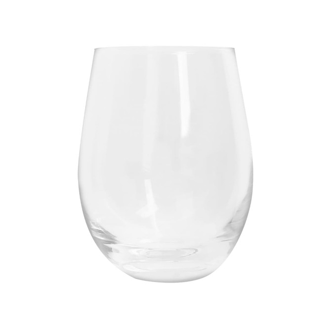 An egg-shaped glass cup in clear glass with a smooth, curved design. It features a simple, elegant form.