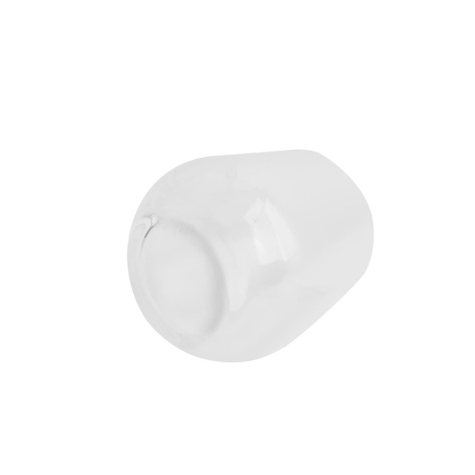 A clear glass wine glass with a rounded base and a smooth finish, featuring a simple design.