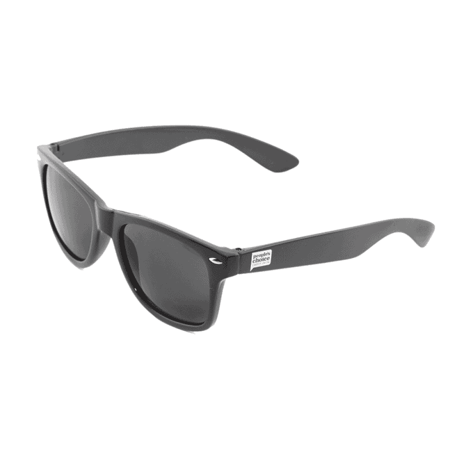 Wayferer sunglasses in black with dark lenses, featuring a logo on one arm. Ideal for leisure and outdoor activities.